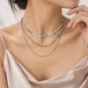 Collar de cadena de caja con mezcla de moda geométrica de joyería transfronteriza europea y americana, collar de cadena de hueso de serpiente punk multicapa para mujer