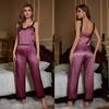 Pijama de Seda Hielo Wenhua Amazon para Mujer Verano con Tirantes de Encaje Pantalón Largo Ropa de Casa para Mujer Dt3236