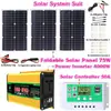 Painel solar 75W portátil para armazenamento de energia ao ar livre conjunto de sistema solar inversor 4000W controlador