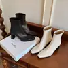 Botas de cuero súper elásticas para mujer, botas de corte ajustado, botas de estilo coreano con punta cuadrada y cremallera trasera, botas de tacón alto gruesas, botines elásticos, talla 42