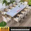 Mesas e Cadeiras de Exterior para Jardim e Pátio, Conjunto de Mesa e Cadeiras de Madeira Plástica para Exterior, Mesa Longa Extensível de Liga de Alumínio para Terraço, Resistente à Água e ao Sol, Cadeiras