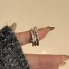 Anillo Apilable de Metal Plateado con Microincrustaciones de Circonita de Diseño Coreano, Anillo Versátil de Corazón y Cruz de Lujo Ligero Estilo Ins