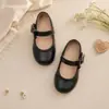 Zapatos pequeños de cuero ligeros y cómodos para niñas, para uso diario, fiestas escolares y salidas, color liso, de una sola tira, de corte bajo, estilo retro coreano