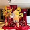 Set de decoración para habitación de bodas estilo chino, incluyendo fondo de tablero KT, decoraciones de boda para la sala de estar y el dormitorio, área para fotos con bata de mañana y letrero de bienvenida para la boda