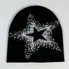 Gorro Quente de Inverno Masculino com Estrela de Cinco Pontas Moda Inverno Estilo Coreano Tendência Feminino Outono e Inverno Tricotado Lã Chapéu Pulôver Casal Forrado com Lã Espessa