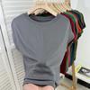 Camiseta de Manga Murciélago Suelta Cuello Redondo Manga Corta con Máscara para Mujer, Top Sencillo Adelgazante Delgado, Nuevo Modelo Verano 2024