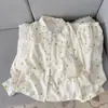 Nuevo conjunto de pijama cárdigan con cuello de muñeca y estampado de nubes, manga larga, pantalón largo, simple, sexy y dulce, ropa de estar suave