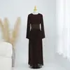 2026 Vestido Elegante de Color Sólido con Mangas Largas de Alta Calidad de Doble Capa que Ceñe la Cintura Loriya LR1330
