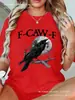 Camiseta Branca de Manga Curta Feminina Plus Size, "F - Caw -"