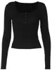 Amazon Europeo y Americano TK ropa de mujer transfronteriza verano nuevo color liso manga larga botón cuello cuadrado moda ajuste ceñido camiseta top