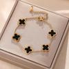 Estilo Coreano Simples Ins Celebridade da Internet Clássico Pulseira de Aço Titânio Feminina Fritillaria Trevo de Quatro Folhas da Sorte Joia de Mão