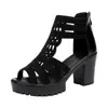 Sandalias cruzadas de comercio exterior para mujer con tacón grueso, nuevas sandalias antideslizantes de punta abierta de tacón medio-alto estilo romano con suela blanda y punta abierta para aumentar la altura