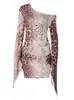 Bestseller de ropa para mujer transfronteriza estilo europeo y americano: estampado de leopardo, cuello asimétrico, manga larga, falda corta, vestido ajustado sexy para vacaciones