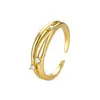 Anillo de Línea Multicapa Estilo Europeo y Americano Transfronterizo, Chapado en Cobre con Oro de 14 Quilates, Lujo Ligero, Diseño Simple con Diamantes Incrustados, Anillo Abierto para Mujer, En Stock