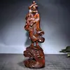 Caja Antigua de Boj Tallada Cruzando el Río Daruma Maestro Buda Estatua Adornos Artesanías Tradicionales Chinas Decoración del Hogar