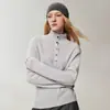 Suéter de cashmere com meio zíper, outono feminino de gola alta, modelagem solta, top de tricô de manga longa