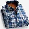 Camisa Cuadros Gruesa Cálida Forrada de Polar para Hombre Invierno 2026, Cuello Cuadrado, Manga Larga, Estilo Casual de Negocios para Papás de Mediana Edad
