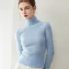 Novo suéter de outono e inverno sem costura 100% cashmere para mulheres, blusa base de malha slim-fit de gola alta com gola sobreposta