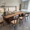 Mesa de Té y Sillas Estilo Dinastía Song de Madera de Nogal Negro para Recepción de Invitados en Casa Mesa Nueva Estilo Chino Madera Maciza Estación para Preparar Té Minimalista Moderno