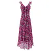 Vestido Feminino Verde Floral Estilo Resort Francês Temperamento Puro Desejo Decote V Babado Slim Fit Bodycon Vestido Longo para Chá