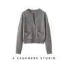 Cárdigan de Cachemira de Lujo Ligero para Mujer, Suéter de Punto con Cuello Redondo en V y Botones Metálicos para Otoño e Invierno, Abrigo Corto