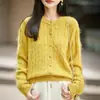 Nuevo cárdigan de punto de lana de cachemir para otoño e invierno, cuello redondo, de manga larga para mujer, patrón trenzado, suéter de lana de hilo cepillado