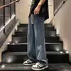 Calça jeans masculina retro americana para primavera e outono, calça larga reta solta da moda, calça comprida casual versátil de rua para homens