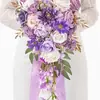 Ramo de Flores Simulado de Mano para Novia, Flor de Seda Rosa Roja Ramo de Atrezzo para Fotografía de Bodas