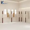Estante de Exhibición Creativo Multicapa para Tienda de Ropa, Estante de Madera de Nogal Montado en Pared de Acero Inoxidable, Estante de Exhibición Específico para Tienda