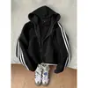 Jaqueta Corta-Vento de Moletom com Três Listras para Mulheres, Roupa de Outono e Primavera, Top Estilo Baseball para Figuras Baixas, Novo Modelo 2026