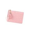Bolsa de moedas pequena com zíper nova para primavera e verão, bolsa simples de cor sólida leve para cartões, bolsa tecida à mão, bolsa feminina fofa e requintada