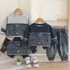 Conjunto de Otoño para Bebé Niños 2026 Nueva Moda Primavera y Otoño Sudadera de Mezclilla Patchwork Conjunto de Dos Piezas Moderno