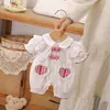 Macacão Curto Xadrez Vermelho de Verão com Laço, Macacão de Verão, Roupa para Exterior, Bebê, Recém-nascido, Roupa Infantil, Macacão de Engatinhar