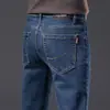 Jeans azules de alta gama italianos para hombre, colección primavera/otoño 2026, corte recto ajustado, elásticos, casual versátil, pantalones largos