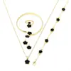 Venta Caliente Transfronteriza Pendientes/Collar/Pulsera de Flor de la Suerte de Cinco Hojas de Oro de 14K Conjunto de Joyería de Moda de Cinco Piezas