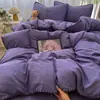 Juego de cuatro piezas de gasa gofrada, funda nórdica simple de color liso, sábana individual, bordado de conchas, juego de tres piezas para dormitorio de estudiantes para verano