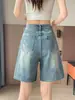 Shorts de Mezclilla Retro Azules Rasgados para Mujer, Estilo Delgado, Novedad Verano 2026 Shorts Sueltos de Cintura Alta para Mujeres Petites