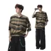 Camiseta de rayas con cuello en V y manga corta para hombre, verano casual elegante moda urbana americana corte holgado manga corta camiseta juvenil top