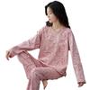 Cartoon doce urso de morango em torno do pescoço pijama de manga comprida mulheres com almofada no peito primavera e outono menina casual solta plus size terno