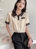 Chicas Calientes Sexy Camiseta de Manga Corta con Cuello Polo Americano Retro Deseo Puro Nicho Moda Cintura Alta Slim Top para Mujer