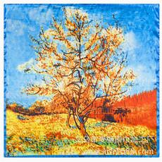 Mai Tong lenço de seda estilo japonês e coreano pintura a óleo árvore folhas caídas padrão senhoras imitação seda pequeno lenço cachecol 60*60cm