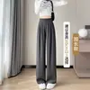 Pantalones de traje grises para mujer, nuevo estilo de otoño, de cintura alta, pierna recta, adelgazantes, casuales, corte ajustado, fluidos, pierna ancha, pantalones largos hasta el suelo