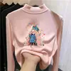 Camiseta térmica infantil de fleece dupla face, novo estilo outono/inverno, camada interna quente e macia para meninas, gola semimangata, top autotérmico