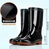 Botas de lluvia duraderas con suela de goma para hombre, cálidas, resistentes a ácidos y álcalis, de caña alta, botas de lluvia de goma engrosada, antideslizantes, protección laboral, botas impermeables para obras de construcción