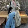 Roupas femininas, estilo Dongdaemun coreano, sobretudo de comprimento médio na cor cáqui vintage de alta qualidade, peça de outer wear de outono para mulheres