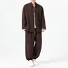 Nuevo Traje Chino con Botón de Rana Jacquard Geométrico en Relieve Cuello Alto Estilo Chino para Hombre Holgado Tallas Grandes Ropa para Ceremonia de Té Zen Conjunto de Dos Piezas