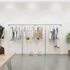 Arara de Parede para Loja de Roupas Haste para Pendurar Roupas Aço Inoxidável Prata Escovada Prateleira de Exposição de Chão para Roupas Femininas e Infantis
