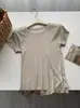 Camiseta Feminina Manga Curta Gola Redonda Slim Fit Cor Sólida em Seda Tencel, Novo Estilo de Verão com Costura nas Costas