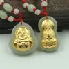Incrustado en Oro con Jade, Jade Hetian Engrosado con Colgante de Oro Puro, Collar 4D de Buda Guanyin, Regalo Unisex, Tallado en Jade