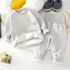 Conjunto de roupa íntima térmica para bebê para o inverno, top e calça de outono com forro de fleece para bebês, cintura alta e proteção da barriga, pijamas infantis